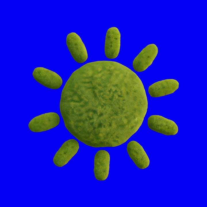 Forma di sole in argilla verde che ruota su sfondo blu