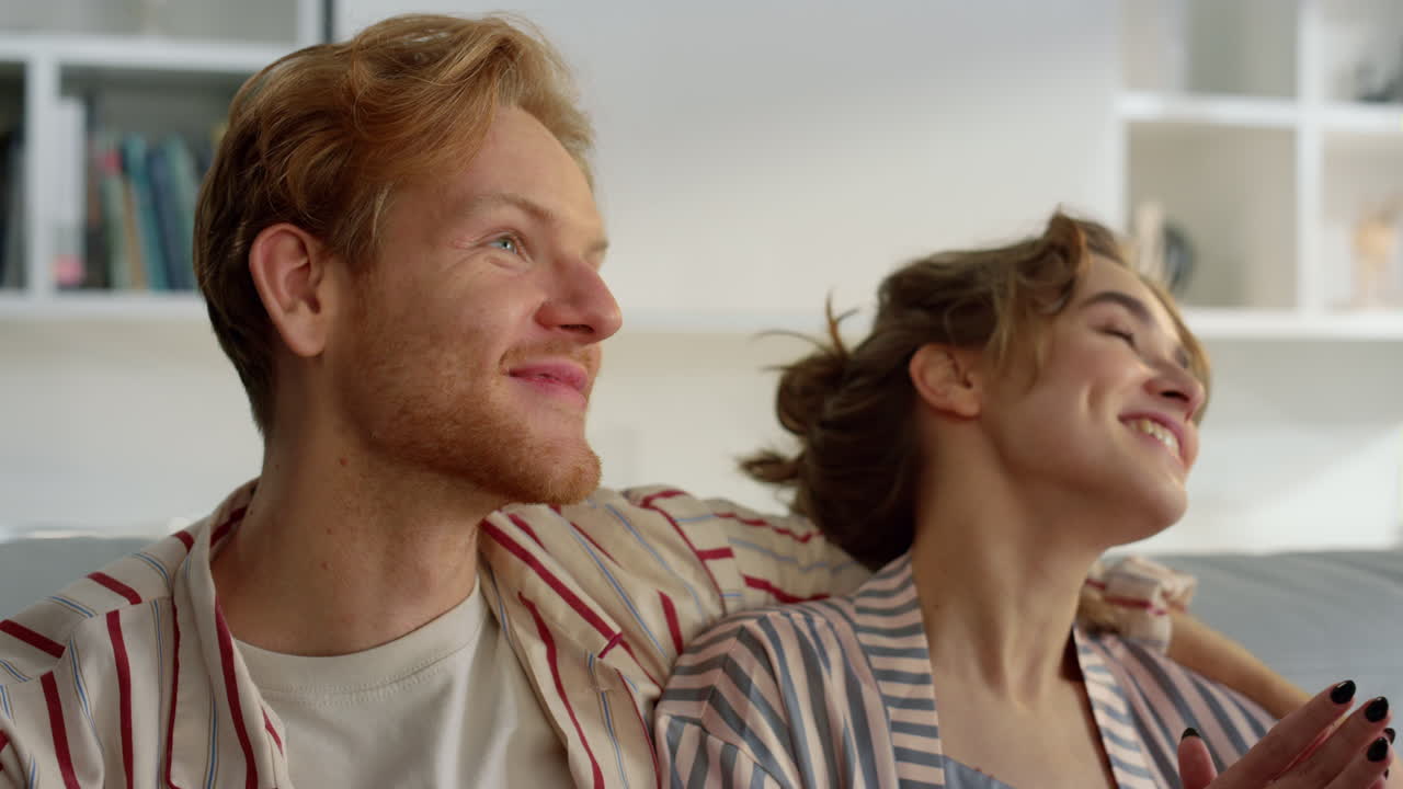 Love couple enjoy home morning after relocation closeup. Healthy adult relations
