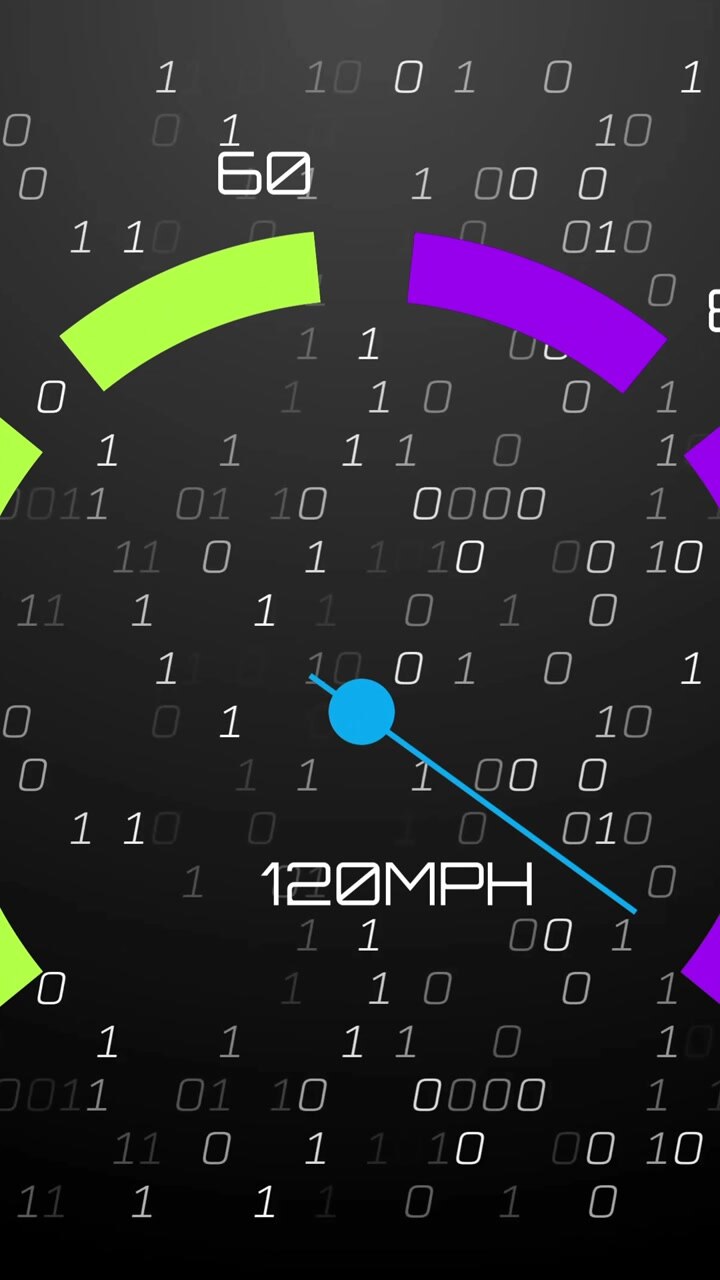 Animation of digital data processing over speedometer and binary coding