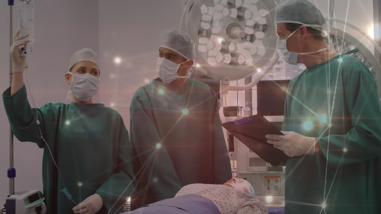 animación de la red de conexiones sobre los cirujanos en el quirófano