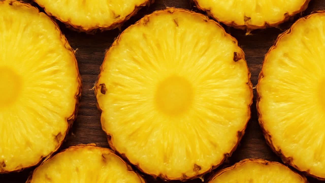テーブルに置かれた新鮮なパイナップルのスライス