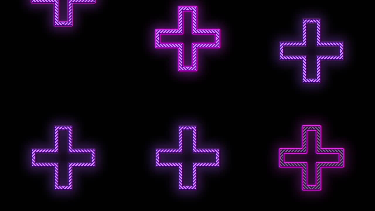 검정색 그라데이션의 행에 네온 더하기 기호 패턴