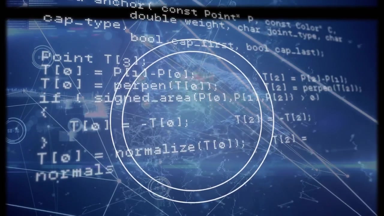 Animazione di elaborazione dati su rete di connessioni su sfondo blu