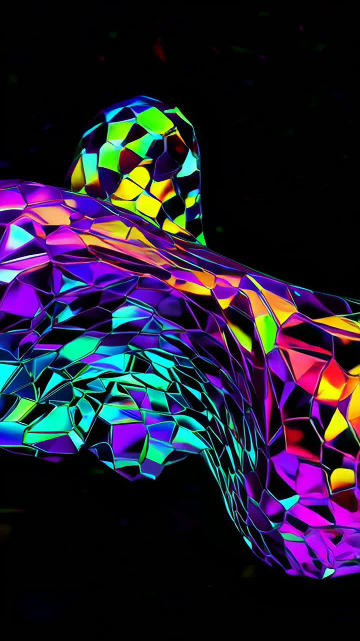 Vibrant Iridescent Geometric Abstract Shapes on Dark Background