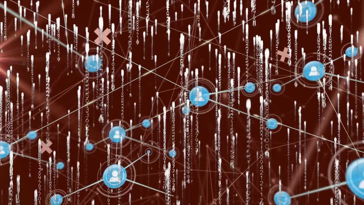 검은 바탕 위의 데이터 처리 및 아이콘의 애니메이션