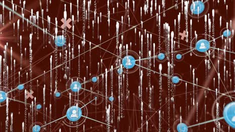 Animation of data processing and icons over black background