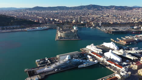 aerial view port of barcelona spain world trade center sunny day mediterranean