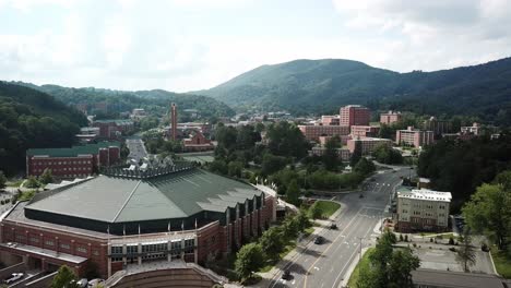 aerial flying toward the asu campus in boone north carolina