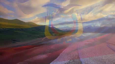 Digital-composition-of-ecuador-flag-waving-against-close-up-view-of-waves-on-the-beach