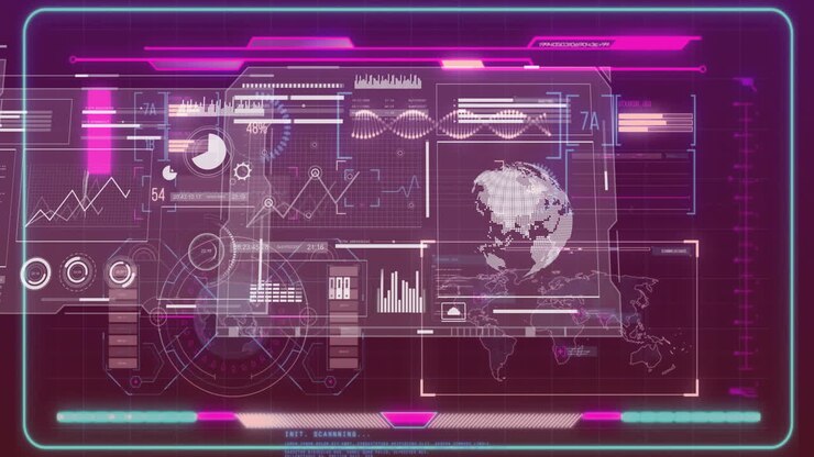 Futuristic data analysis and world map animation over digital interface with graphs