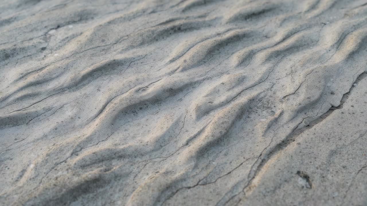 Shifting camera filming rippled surface at shore, emphasizing diagonal crack and dark speckles