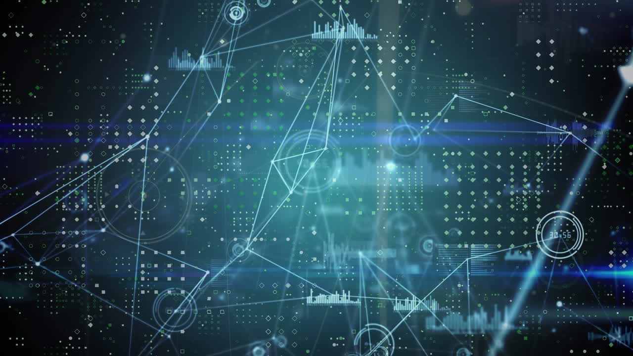 Animation of diverse data processing on dark blue background