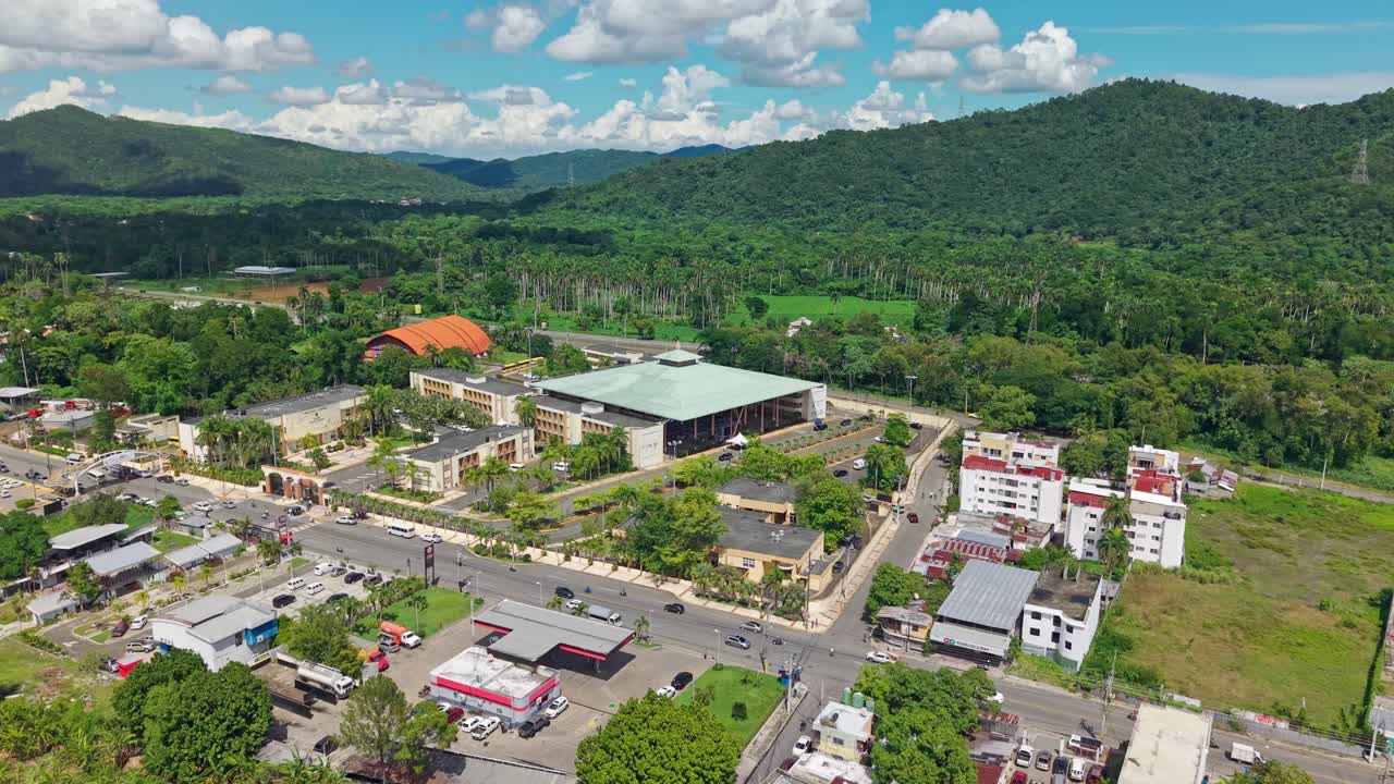 Neighborhood Surrounded With Scenic Nature In Monseñor Nouel Province (Bonao) In Dominican Republic - Aerial Shot