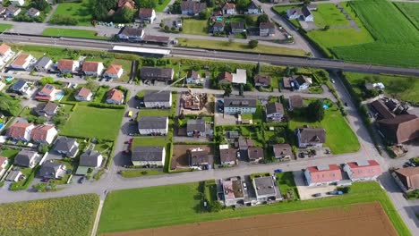 swiss village filmed with a drone from the air