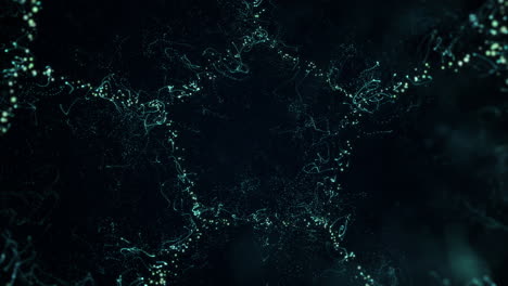 movement of blue particles in the form of honeycombs. looped animation.