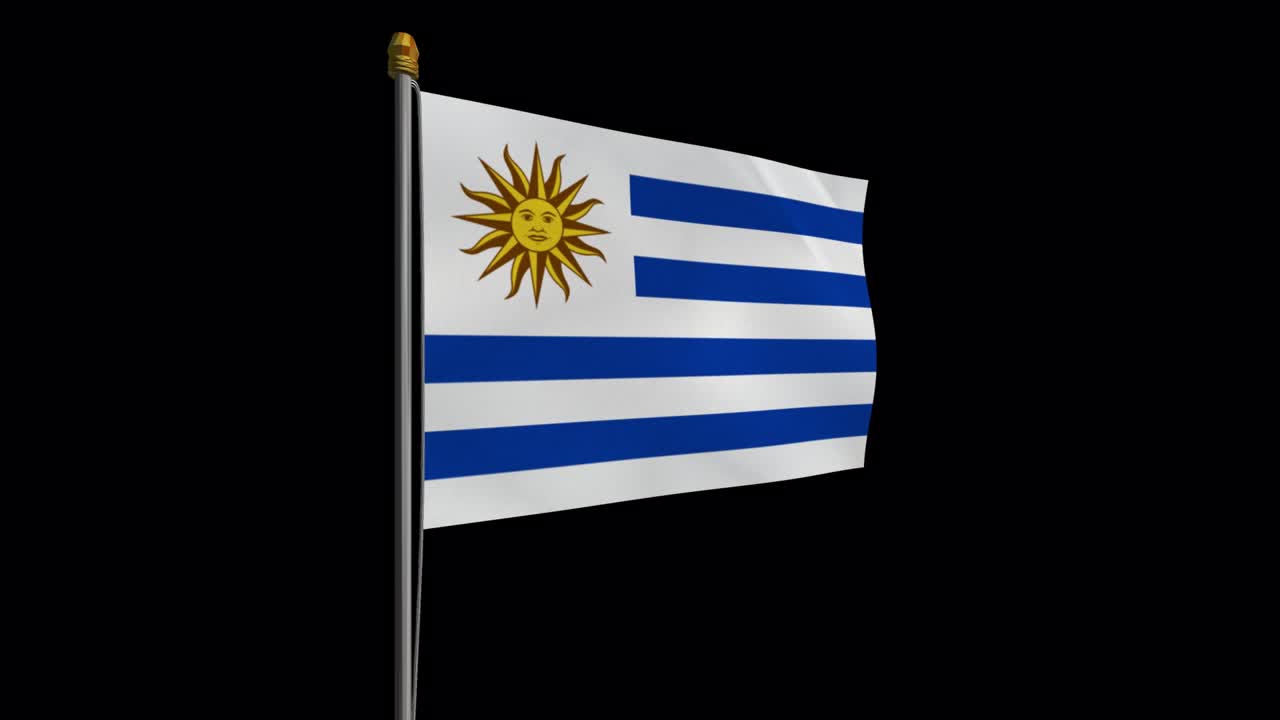 video de bucle de la bandera uruguaya revoloteando en el viento, video en cámara lenta de 4k, con canal alfa