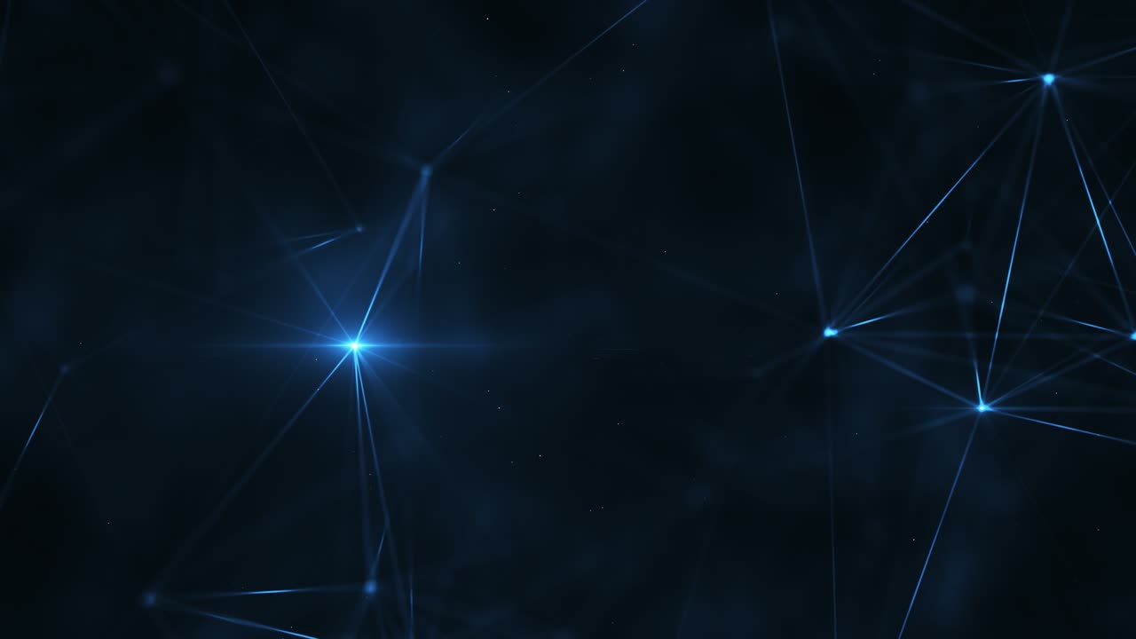 Abstract plexus structure of many glowing lines and particles. Connection concept. Creative technological background with digital composition and optical flares. Looped sequence.