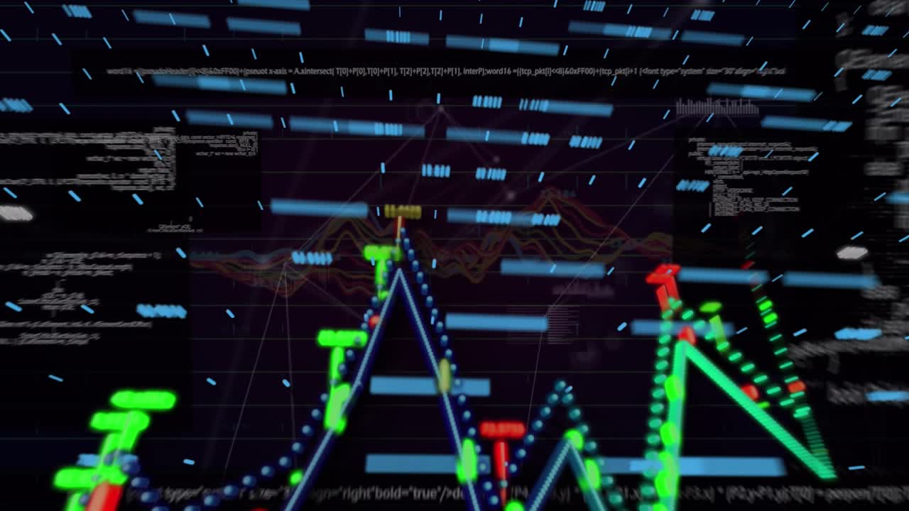 Animation of hearts flying against neon squares on black background