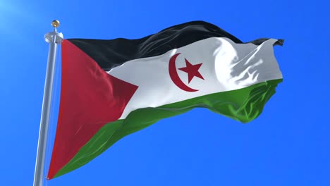 flag of western sahara waving at wind in slow with blue sky, loop