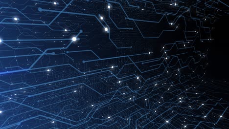 4k seamless loop of print circuit technology cyber and futuristic concept. circuit board with moving electrons. cpu processing data. futuristic hud technology screen data animation.