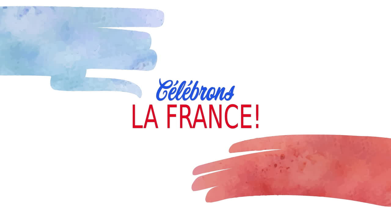 animación de celebrons la france texto con bandera francesa en fondo blanco