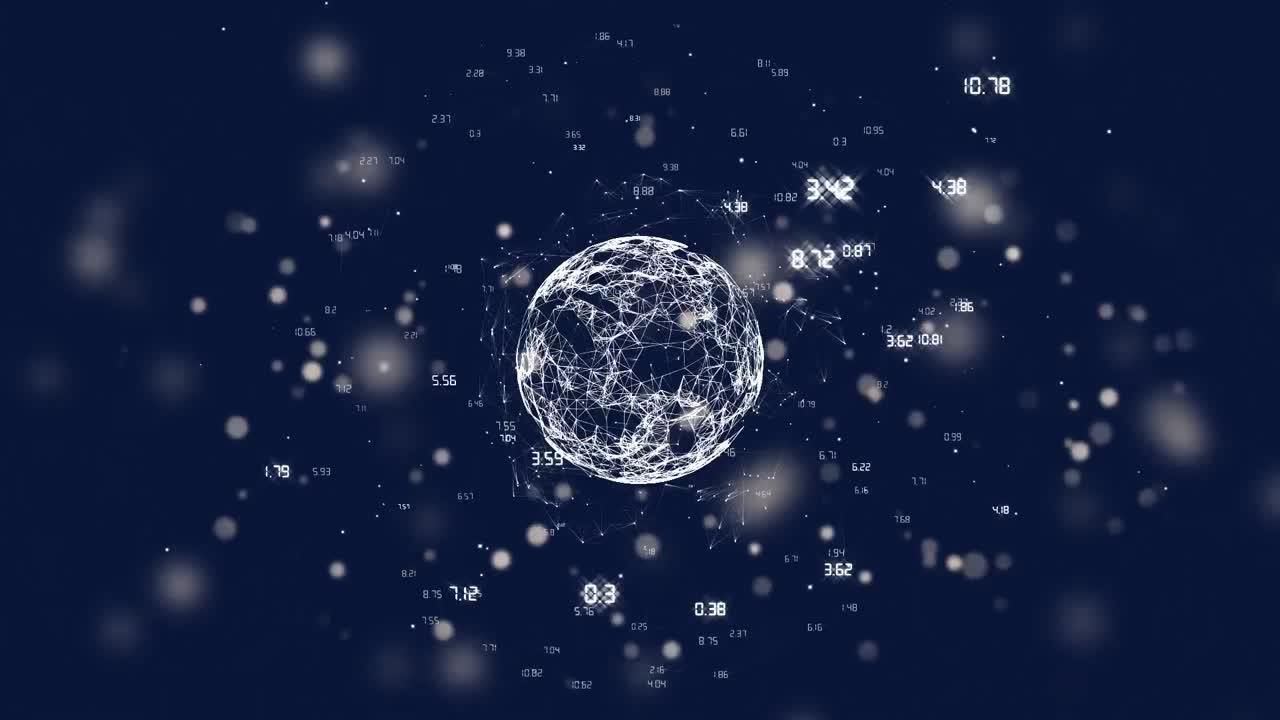 animación de rastros de luz sobre el globo de conexiones con procesamiento de datos sobre fondo negro