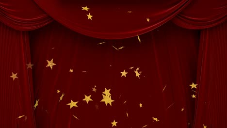 animation of yellow stars moving over curtain in theatre