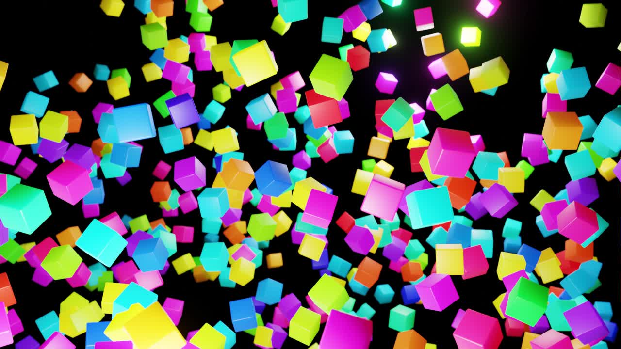 3d abstract simple geometric background with multicolor cubes in 4k. Smooth looped animation. Cubes circle in the air. Creative simple motion design background with 3d objects. VJ loop