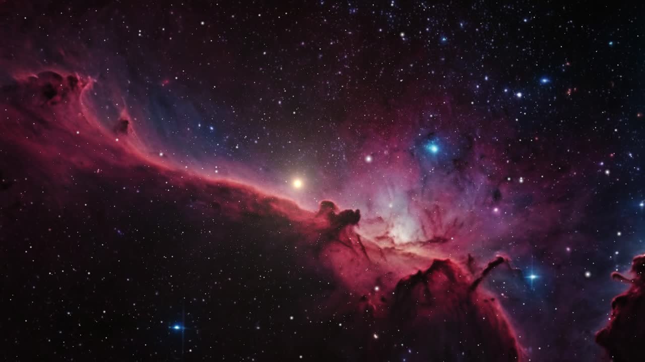 purple-red nebula and cosmic dust in outer space 4K