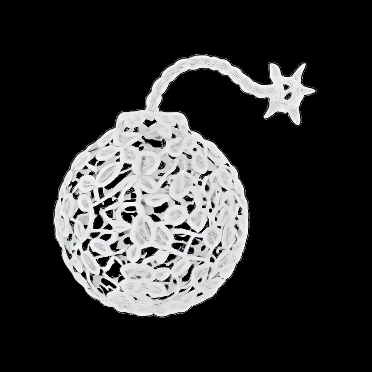 Intricate lace bomb illustration animation isolated asset, transparent 4K video, alpha channel