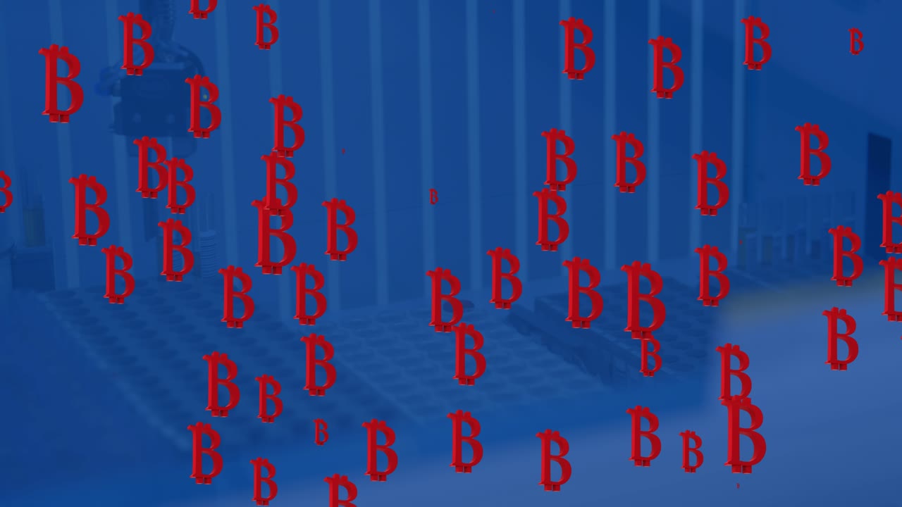Animation of multiple moving shapes on blue background