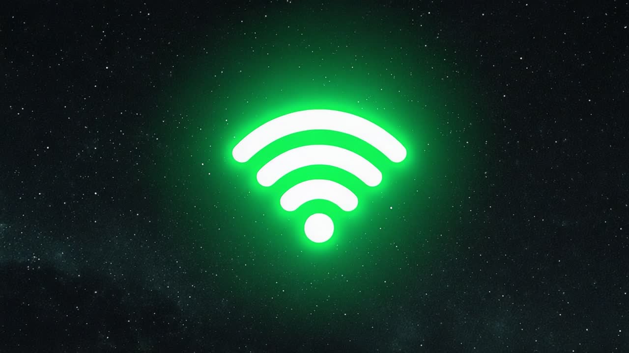 A Vibrant Green Wi-Fi Icon Glowing Against a Starry Background, Symbolizing Connectivity and Modern Technology in a Digital World