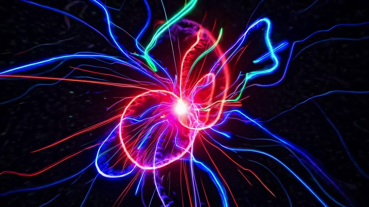 globos de plasma que irradian descargas eléctricas coloridas contra un fondo oscuro, creando fascinantes patrones de energía visual a través de fenómenos científicos luminescentes