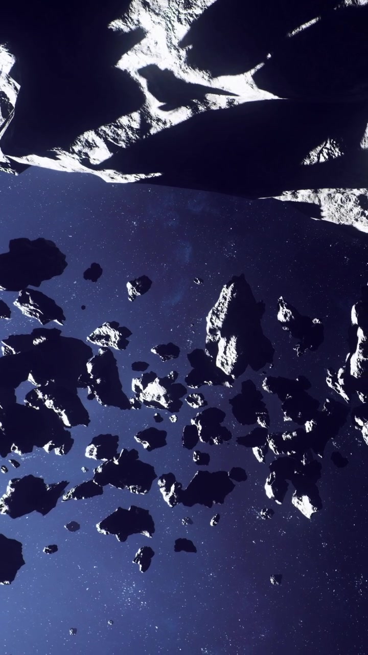 Esplorando il denso campo di asteroidi nello spazio vicino a una superficie rocciosa.