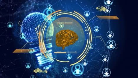 animation of brain and circular scanner over light bulb and network of people icons