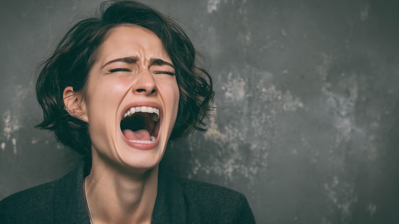 Un'espressione profonda di dolore e disperazione: Catturare l'emozione cruda di una donna in angoscia attraverso lacrime vere e un dolore sentito