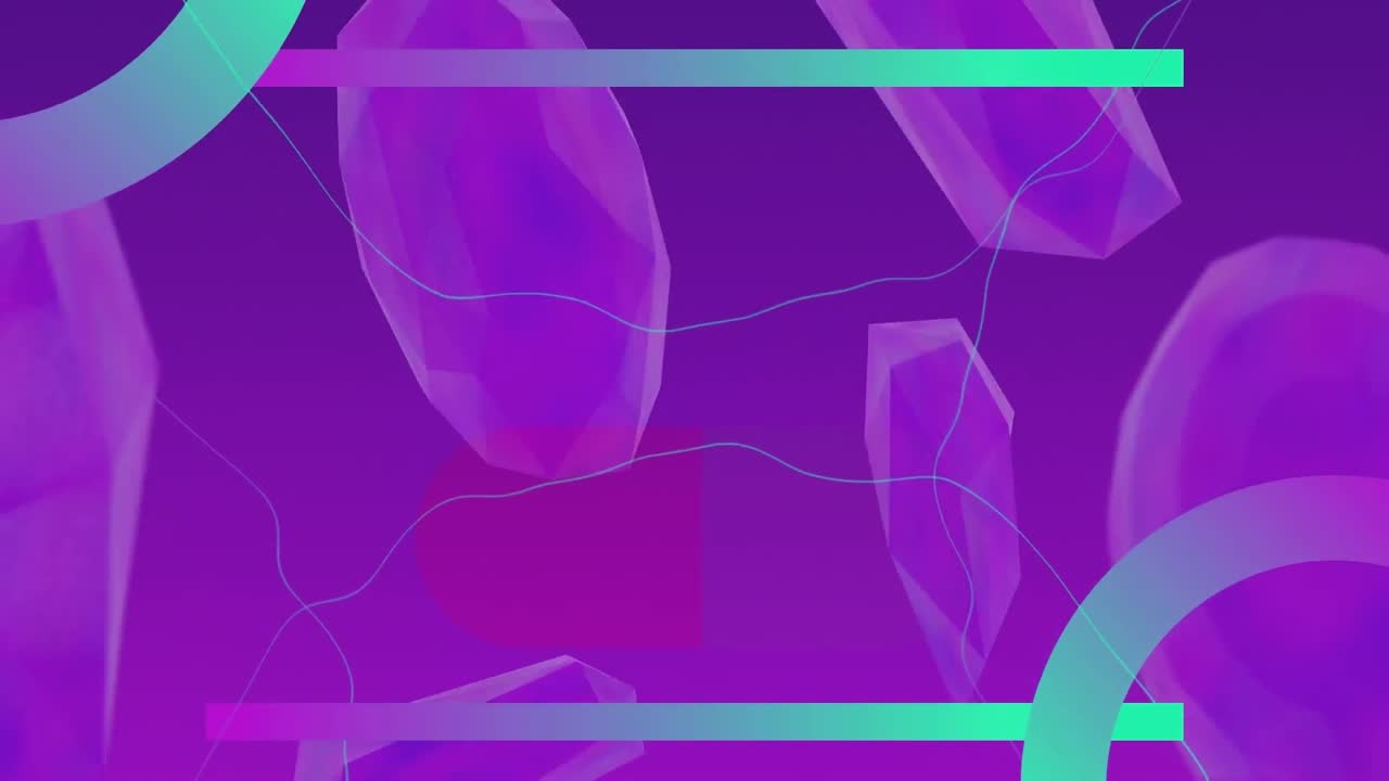 Animation of neon green lines over purple stones on purple background