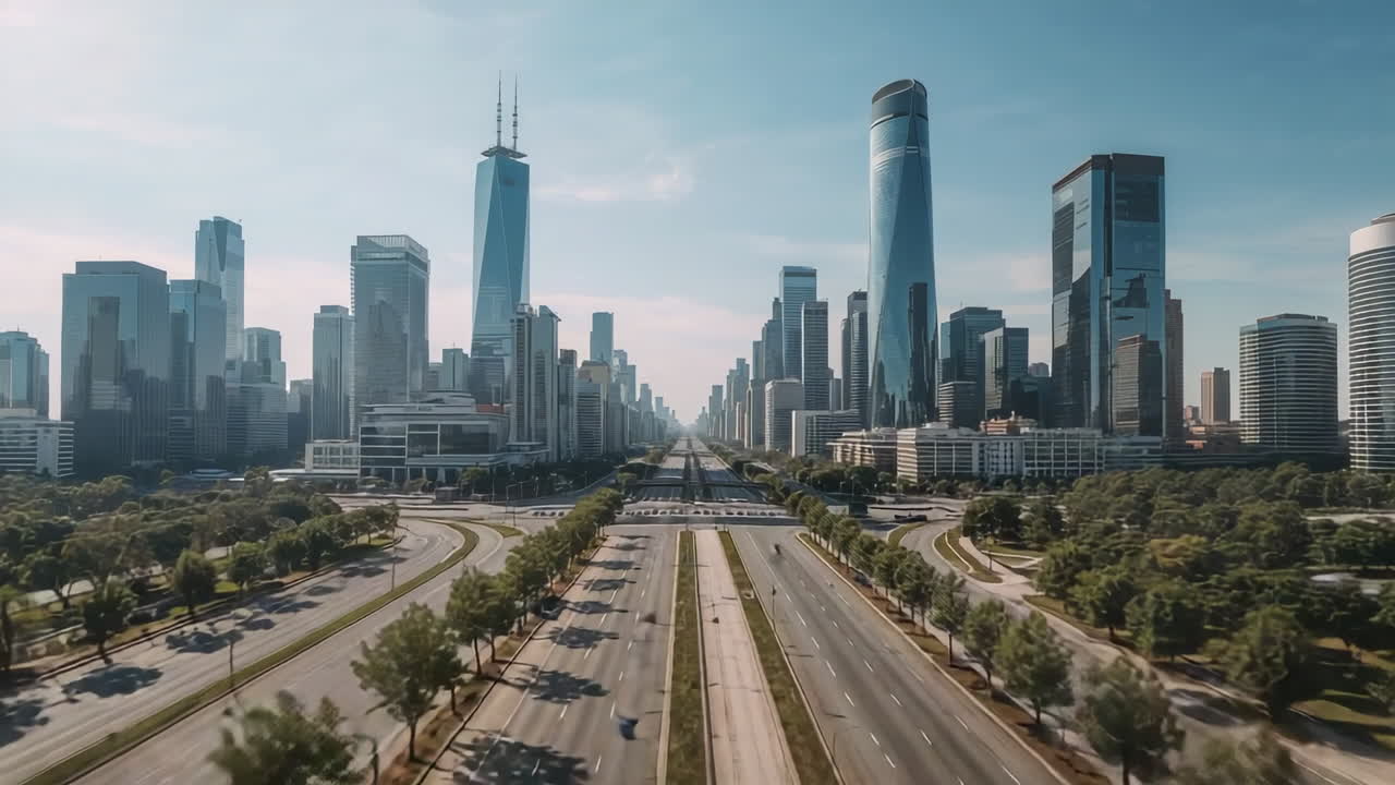 Modern Cityscape with Highways and Skyscrapers