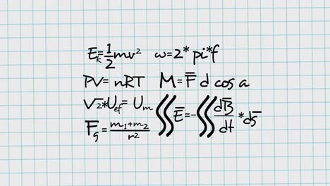 animation of mathematical equations moving on white background