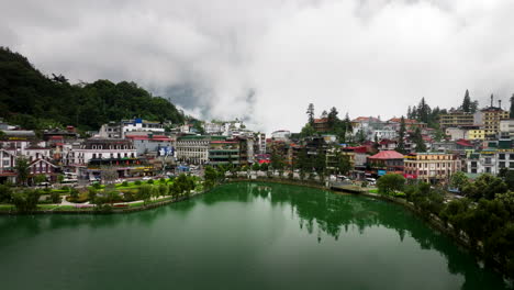 sapa, vietnam: stunning aerial view of town and lake