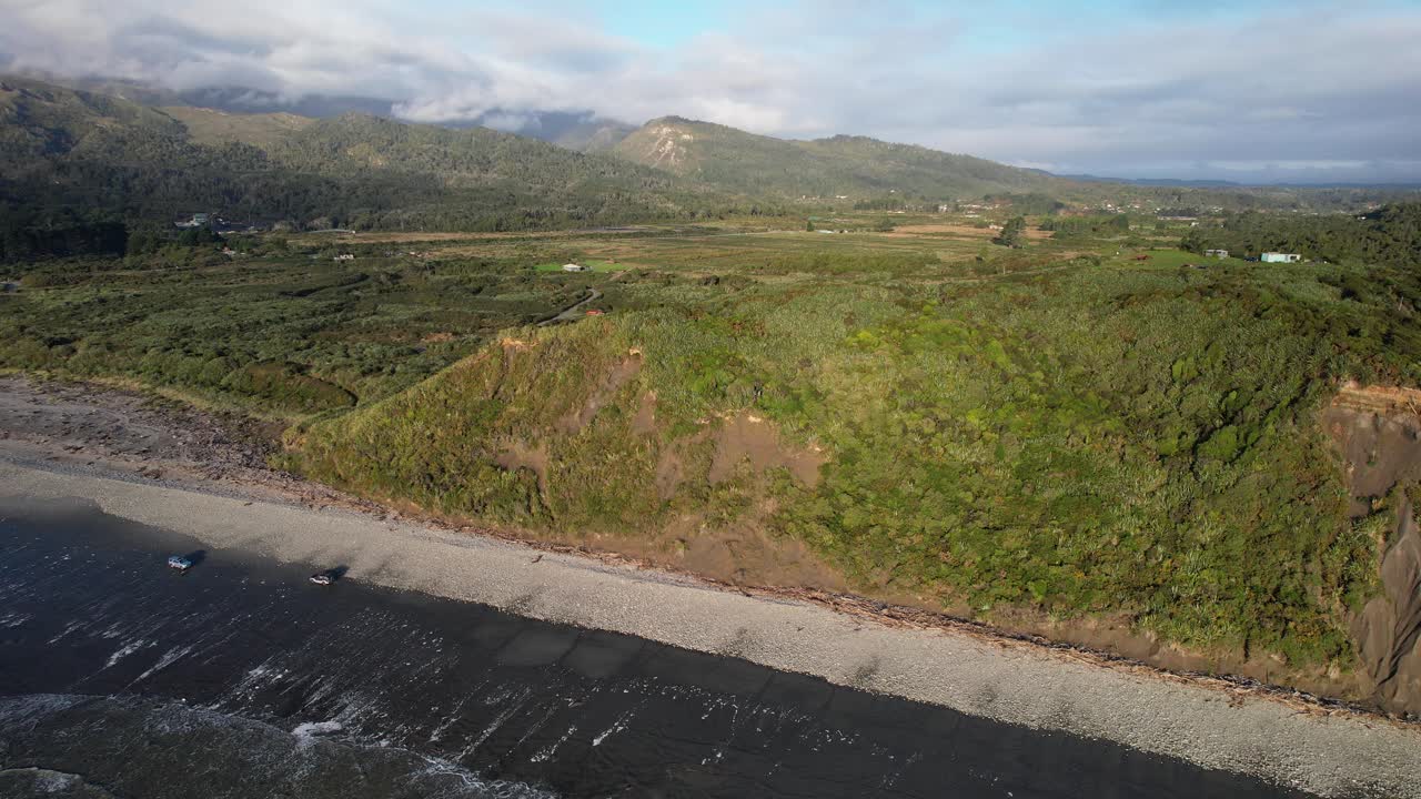 Aerial View Of Rapahoe Beach In South Island, New Zealand. - pullback shot