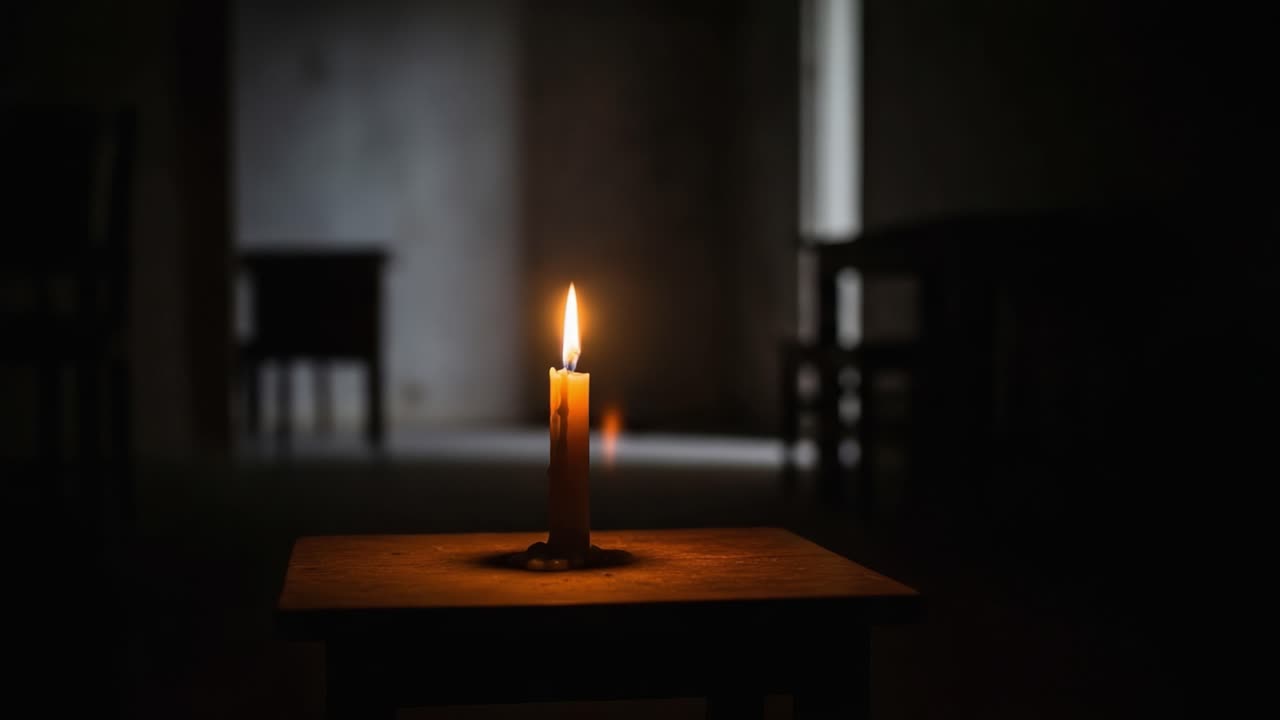 Et flakkende stearinlys oplyser mørket: Fængslende billeder viser lysets skær i et dunkelt rum, hvilket skaber en stemning af ro og eftertanke