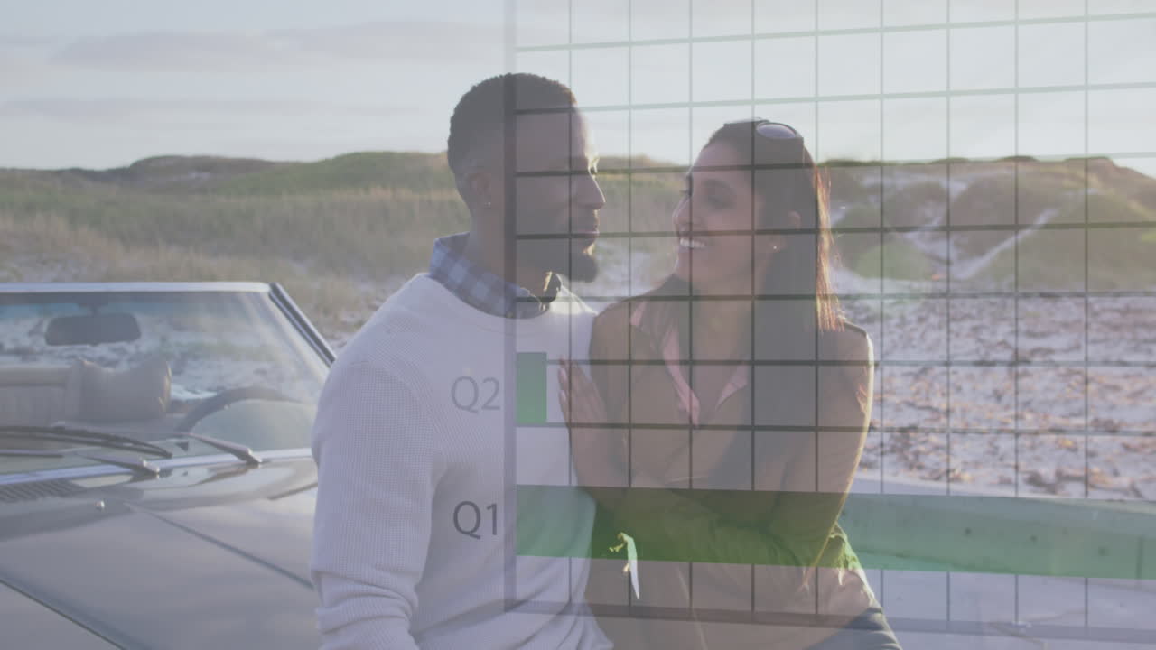 animazione dell'elaborazione dei dati finanziari su coppie diverse da parte di un'auto.