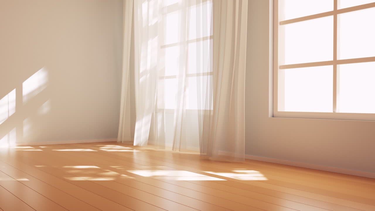비어있는 방과 빛이 들어오는 3d 렌더링