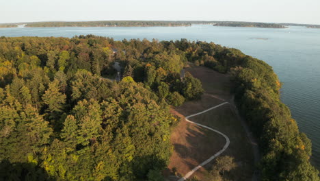 aerial high flying drone pan footage over mackworth island