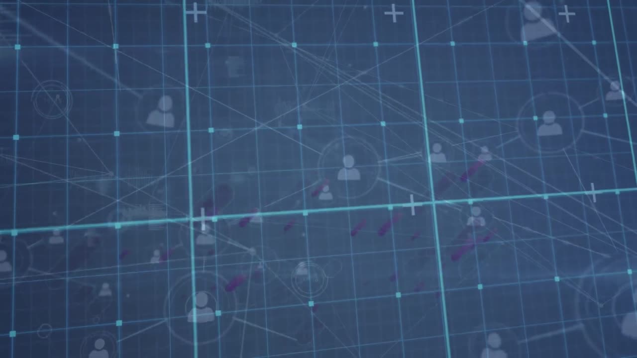디지털 검은색과 파란색 공간의 아이콘으로 연결 네트워크의 애니메이션