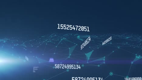múltiples números cambiantes y procesamiento de datos a través de redes de plexo contra un fondo azul