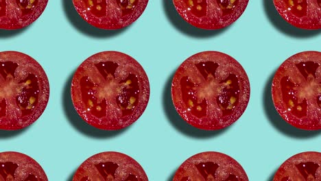 geometric pattern with tomato slices on a pale blue background. minimal motion graphic food concept seamless loop animation