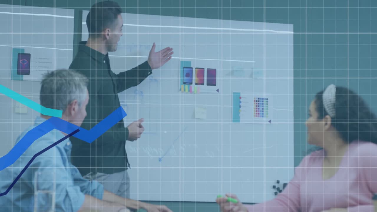 사무실에서 다양한 비즈니스 사람들에 대한 데이터 처리의 애니메이션