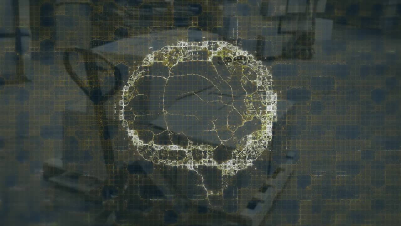 Animation of brain and yellow squares over warehouse
